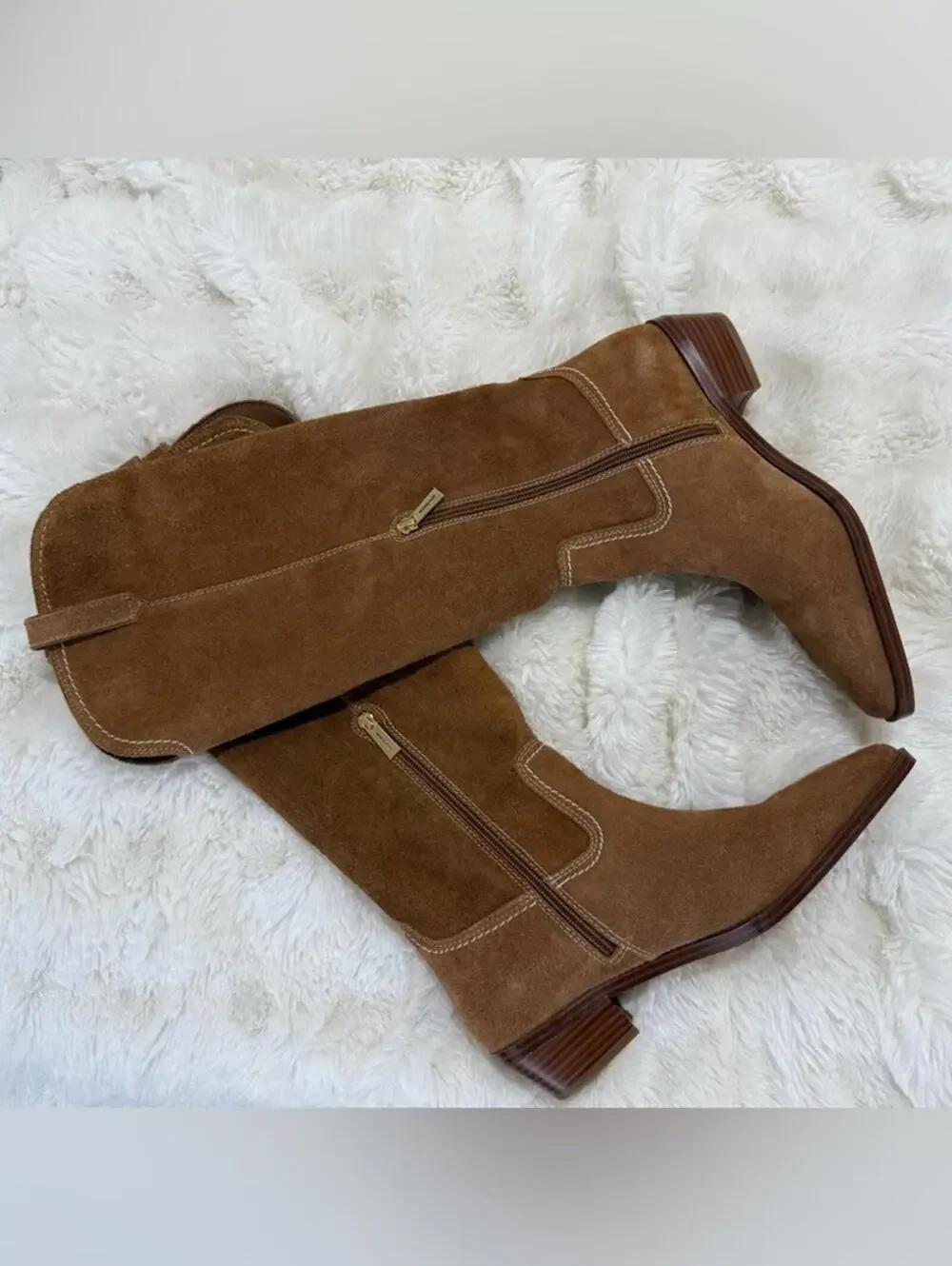 NIB MICHAEL KORS Knee High Boho Western Cowgirl Suede Tan Riding Boots SZ 9.5